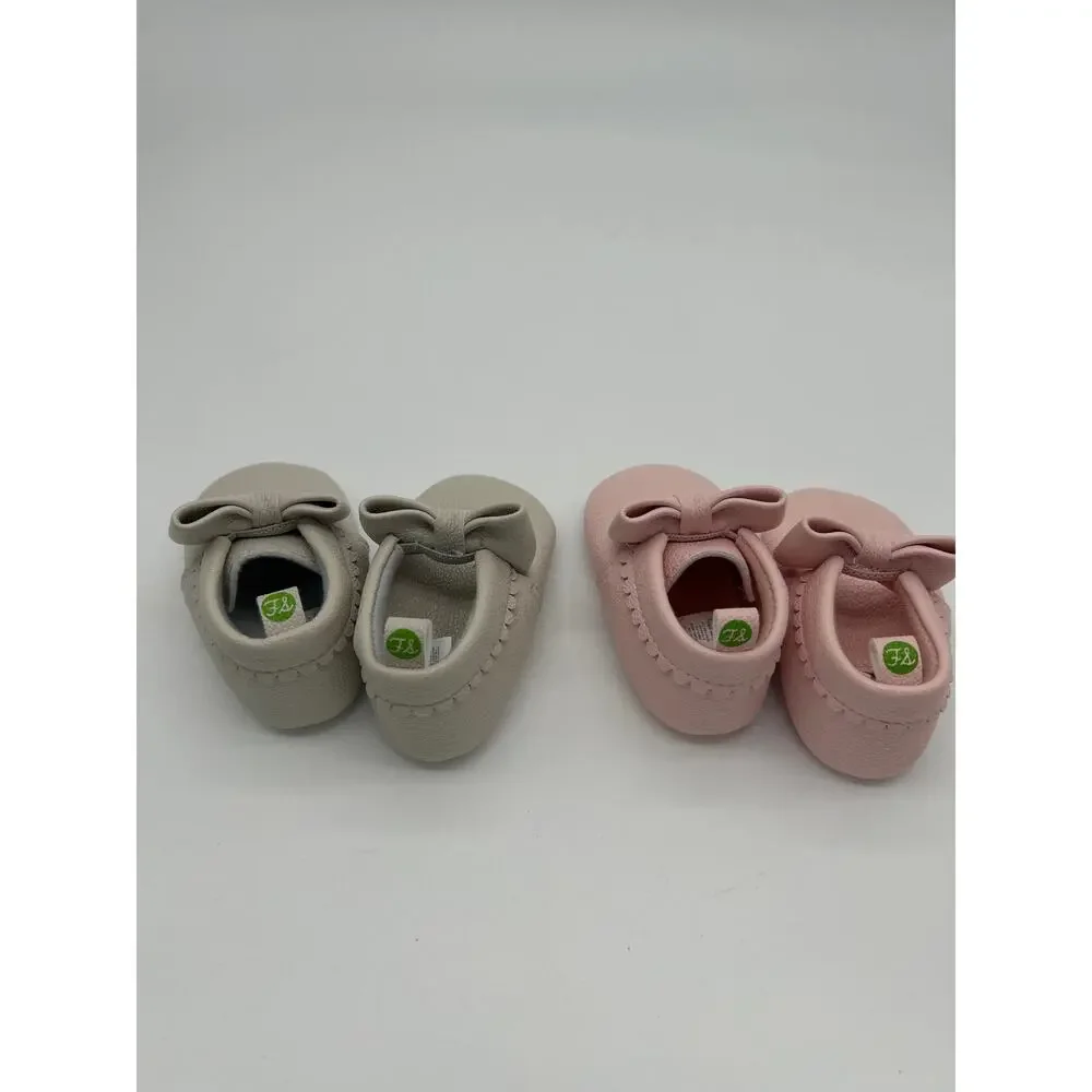 Lot of 2 First Steps Stepping Stones Pink Bow Moccasin Shoes Size 3 (6-9 Months)